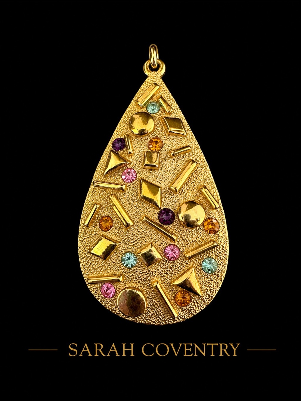 Vtg. 1959 Sarah Coventry Sultana Gold Teardrop Pendant with RhineStones